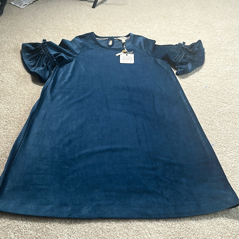 Brand new with tag blueish teal color velour dress by Matilda Janey size 14